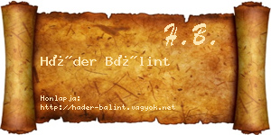 Háder Bálint névjegykártya